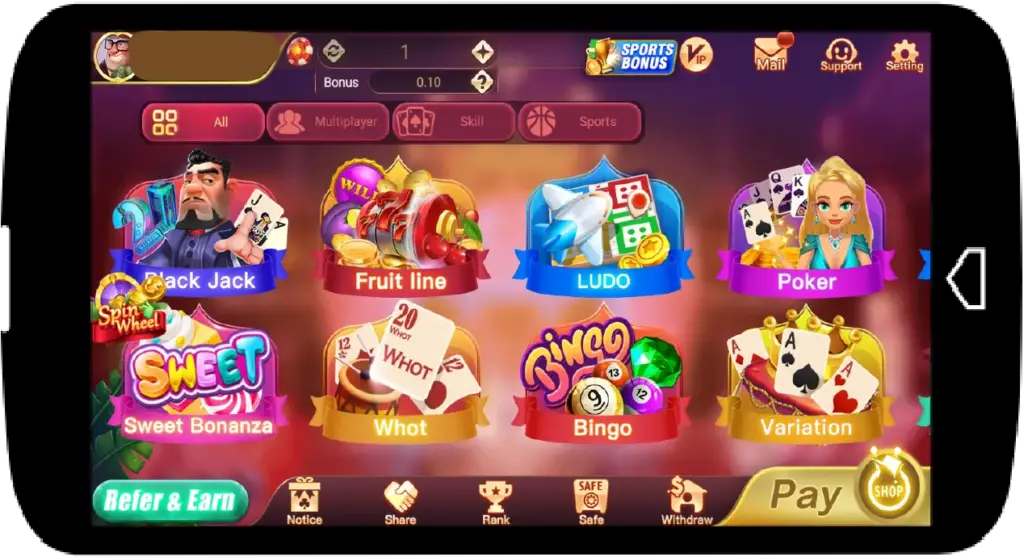 Rummy all games on main screen of the game