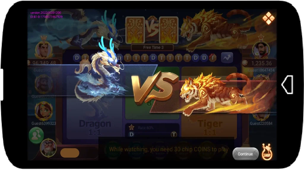 dragon vs tiger tournament starting screen