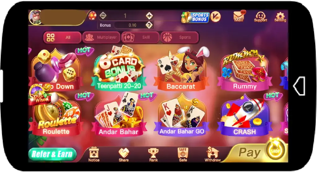 Rummy all games on main screen of the game